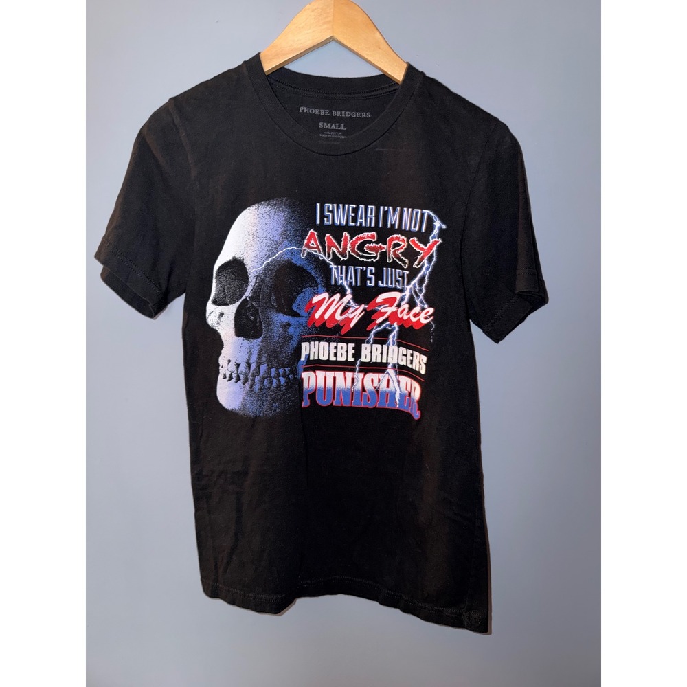 Phoebe Bridgers Punisher I Swear Im Not Angry Skull Graphic T-Shirt Black Small